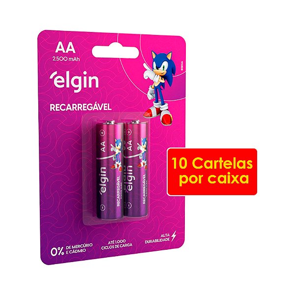 Kit 10 Blisters Pilha recarregável Ni-MH AA-2500mAh blister com 2 pilhas, Elgin