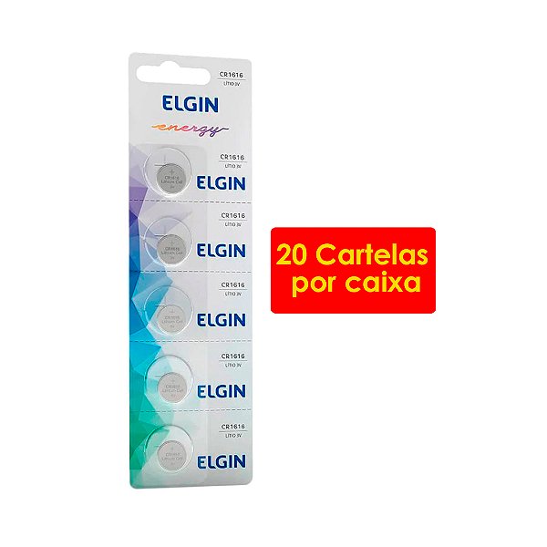 Kit 20 Blisters Bateria  Cr1616 Botão, Elgin, Lítio, 3V, Cartela com 5