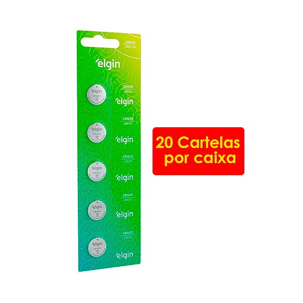 Kit com 20 Blisters Bateria de litio CR1620 cartela com 5 unidades 3v Elgin