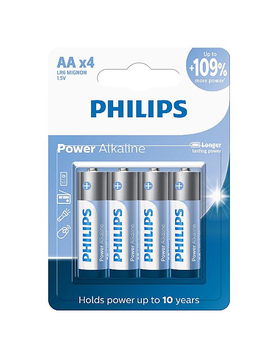 Pilha Philips alcalina AA 1.5V com 4 unidades LR6P4B/59