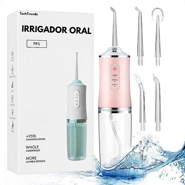 Irrigador Oral Limpeza Profunda Jato D'àgua Supersônico 3 Modos Diferentes Tanque de 220ML Rosa Premium Para Dentes e