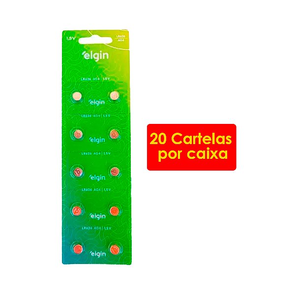 Kit 20 Blisters de Baterias Alcalina com 10 unidades de 1, 5v tipo LR626, AG4, Elgin