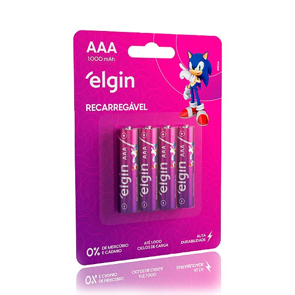 Pilha Elgin Recarregavel palito AAA 1,2v 1000mAh blister com 4 unidades
