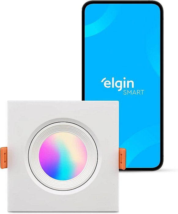 Luminária LED Ecospot Inteligente 5W 3000-6500K Elgin Quadrada Wi-Fi RGB