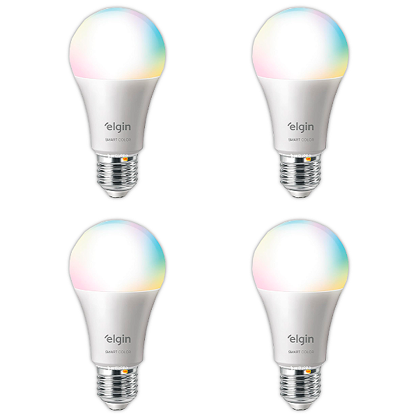 Lâmpada Inteligente Smart Color 10W Elgin RGB Wi-Fi - Compatível Alexa - KIT 4