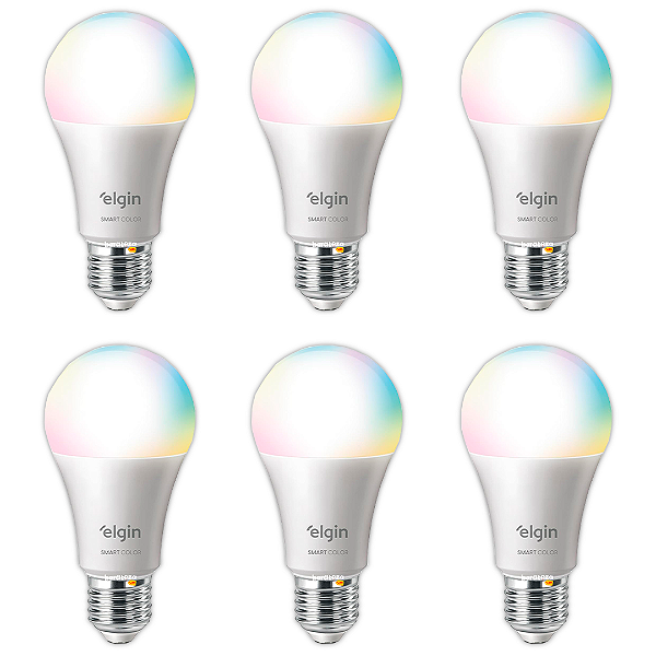 Lâmpada Inteligente Smart Color 10W Elgin RGB Wi-Fi - Compatível Alexa - KIT 6