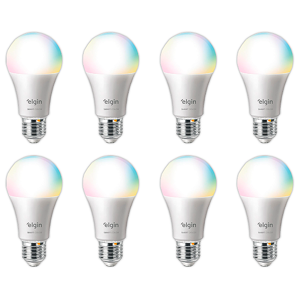 Lâmpada Inteligente Smart Color 10W Elgin RGB Wi-Fi - Compatível Alexa - KIT 8