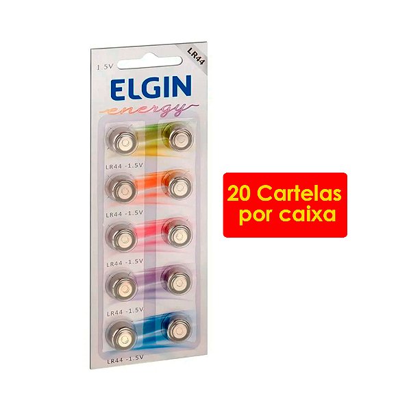 Kit 20 Blisters Bateria Alcalina LR44/ A76/ LR1154/ 357/ AG13 Elgin com 10 unidades 5v Pilha