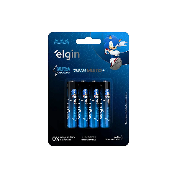 Pilha Ultra Alcalina AAA (Palito) Elgin 1,5V Cartela com 4 Unidades