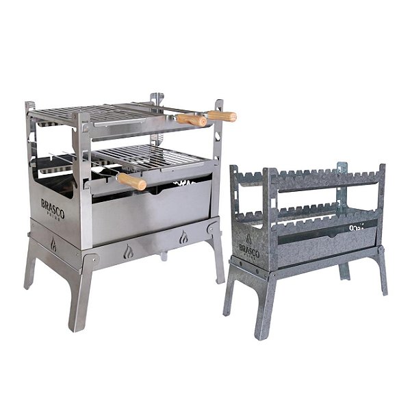 KIT PROMOÇÃO - Churrasqueira Portátil SMART 4035 - Aço Inox com Espetos e Grelhas + Churrasqueira Portátil JOY para Espetinhos em Aço Galvanizado