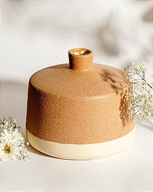 Vaso Cerâmica Bordo Crema Marrom