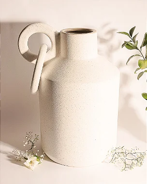 Vaso Cerâmica com Alça Branco Grande