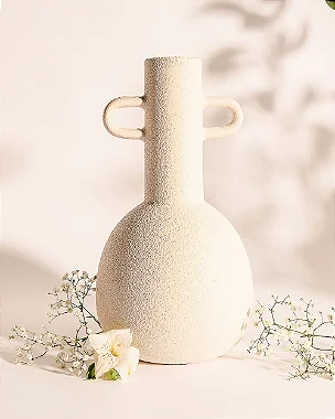 Vaso Cerâmica Geométrico Off White Médio