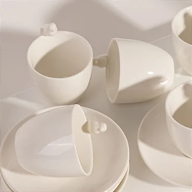 Conjunto 6 Xícaras Café Porcelana Birds Branco