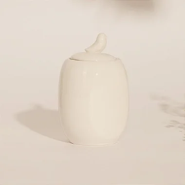Pote Porcelana Birds Branco com Tampa