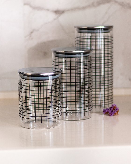 Pote Vidro Haus Quadriculado Preto