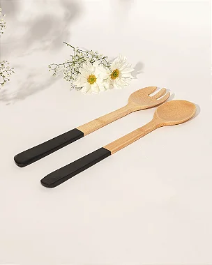 Conjunto Talheres Salada Bambu Preto - 2 Peças