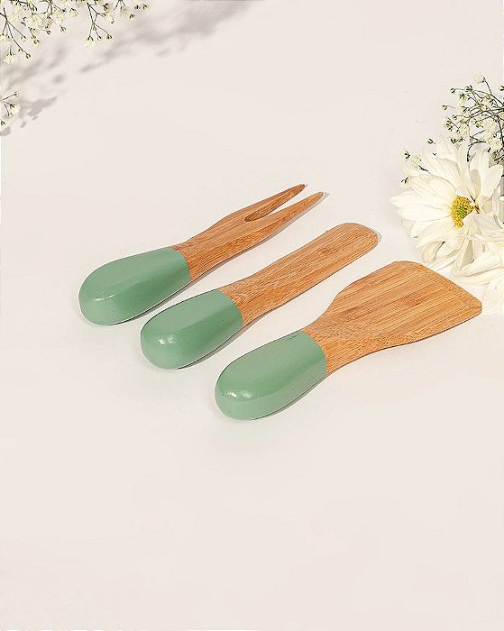 Utensilios de Queijo Bambu Verde 3 Peças