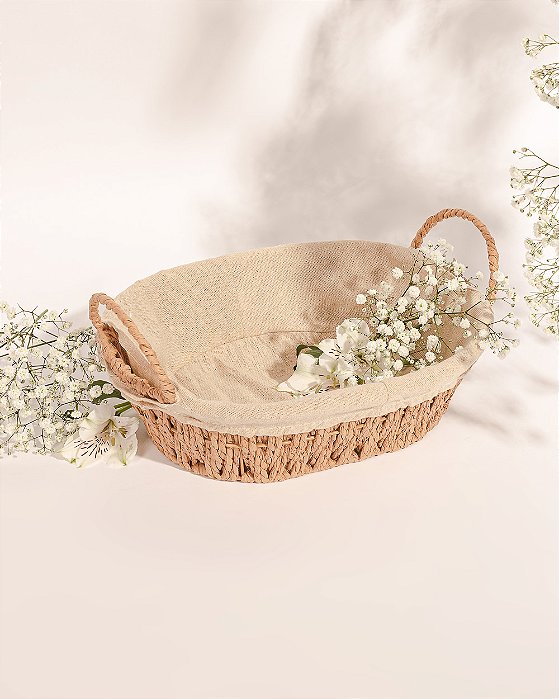 Cesta Oval com Alça e Forro Tecido