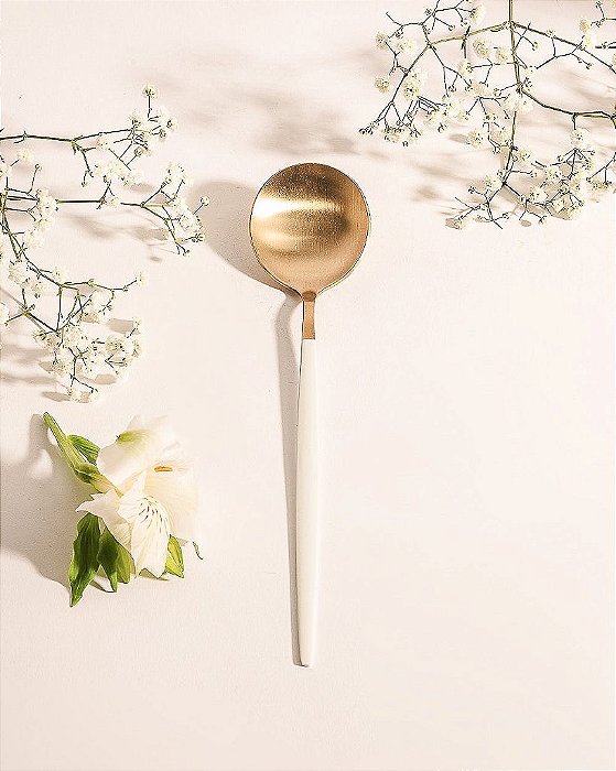 Colher Mesa Aço Inox Champanhe Branco