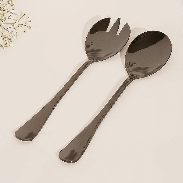 Par Talheres Salada Inox Preto
