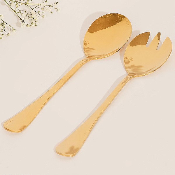 Par Talheres Salada Inox Dourado