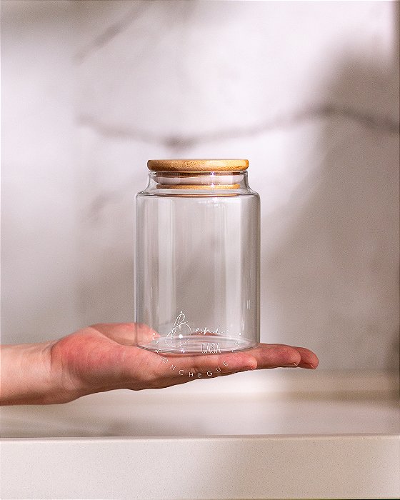 Pote Vidro Vidro Tampa Bambu 450ml