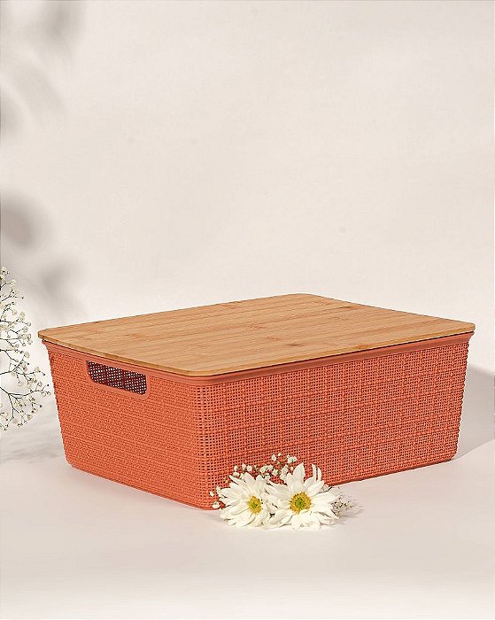 Caixa Organizadora Tampa Bambu Terracota 12l