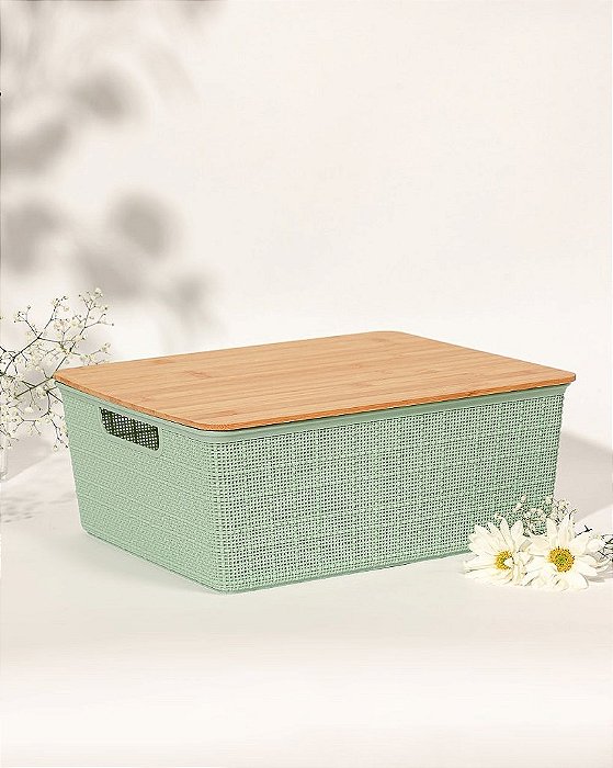 Caixa Organizadora Tampa Bambu Verde 12l