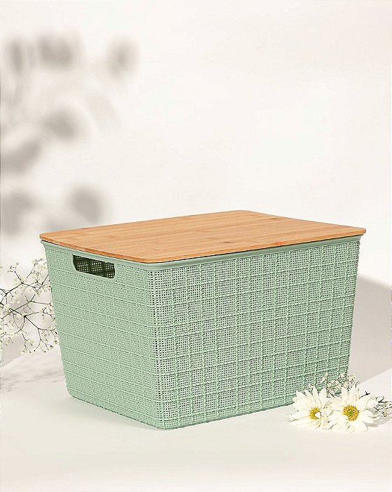 Caixa Organizadora Tampa Bambu Verde 18l
