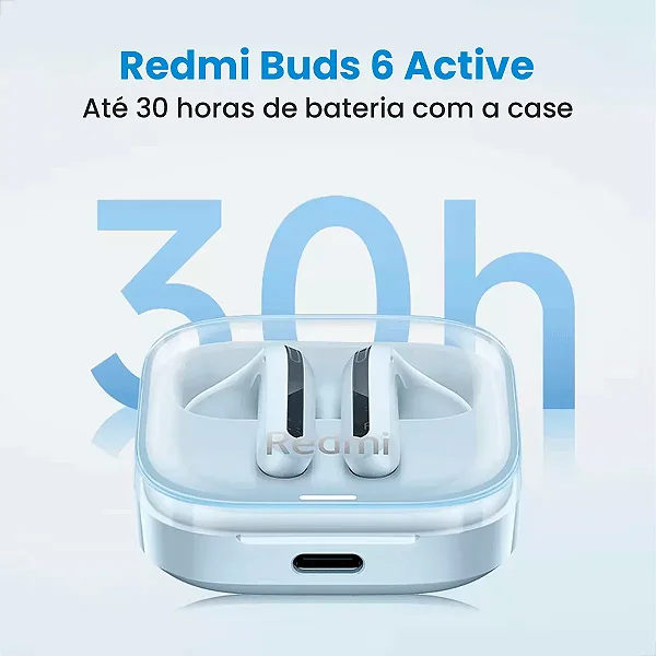 Fone Xiaomi Redmi Buds 6 Active Bluetooth 5.4 Azul – Original, IPX4, Som de Alta Qualidade