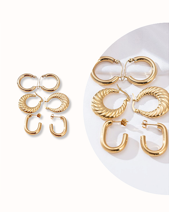 CONJUNTO BRINCO ARGOLAS BANHADA A OURO
