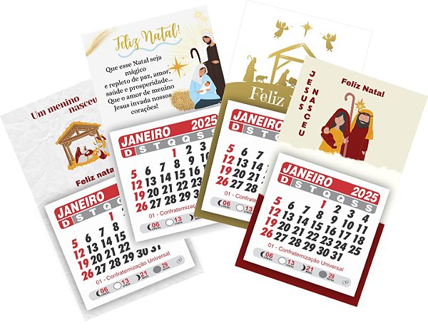 Ímã de Geladeira com Mini Calendário 2025 - Lembrancinha / Mimo Natal - 20 unidades (Tema Cristão)
