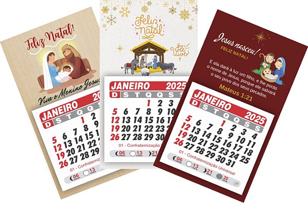 Ímã de Geladeira com Mini Calendário 2025 - Lembrancinha / Mimo Natal - 20 unidades (Tema Cristão)