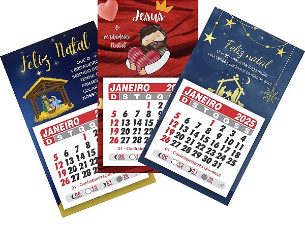 Ímã de Geladeira com Mini Calendário 2025 - Lembrancinha / Mimo Natal - 20 unidades (Tema Cristão)
