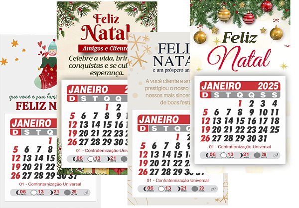 Ímã de Geladeira com Mini Calendário 2025 - Lembrancinha / Mimo Natal - 20 unidades