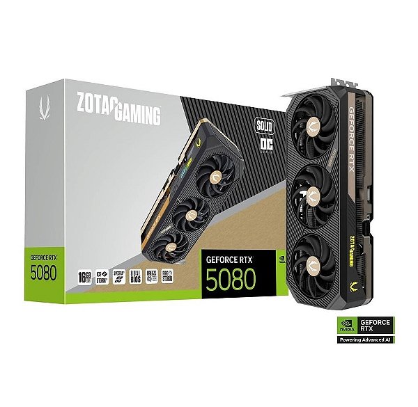 Placa de Video Zotac NVIDIA GeForce RTX 5080 Solid OC 16GB GDDR7 256 Bits - ZT-B50800J-10P