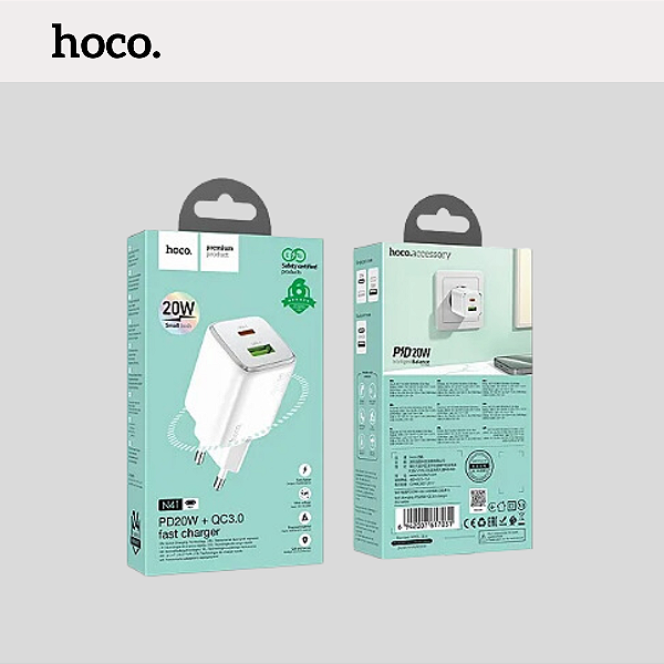 Carregador 20W Hoco. PD20W + Qc3.0 N41