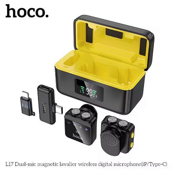 Hoco L17 microfone de lapela magnético sem fio para iPhone android tipo-c cópia