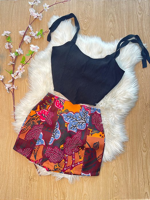Conjunto shorts saia+cropped plus size