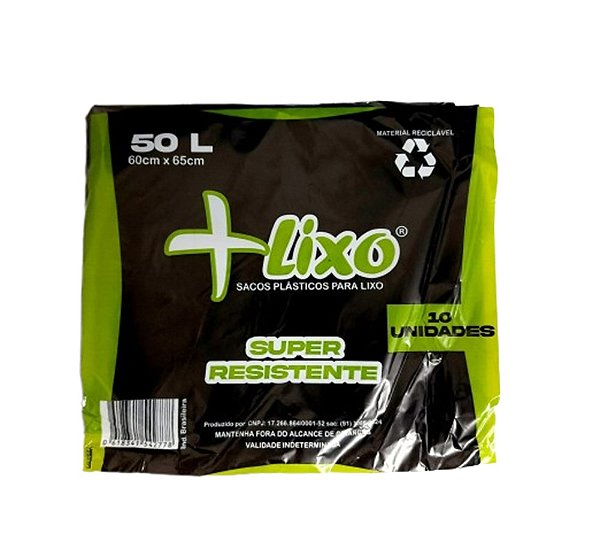SACO P/LIXO 50LT (60x65x0,04) PRETO +LIXO PCT C/10UND