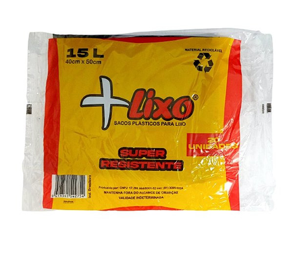 SACO P/LIXO 15LT (40x50x0,03) PRETO +LIXO PCT C/20UND