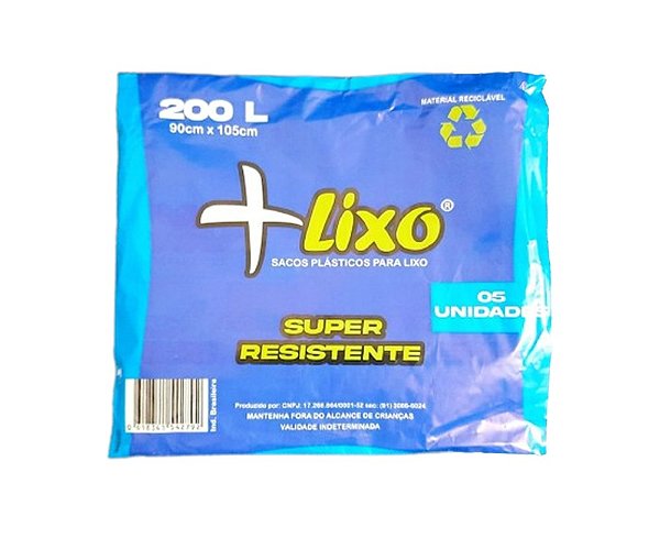 SACO P/LIXO 200LT (90x105x0,065) PRETO +LIXO PCT C/05UND