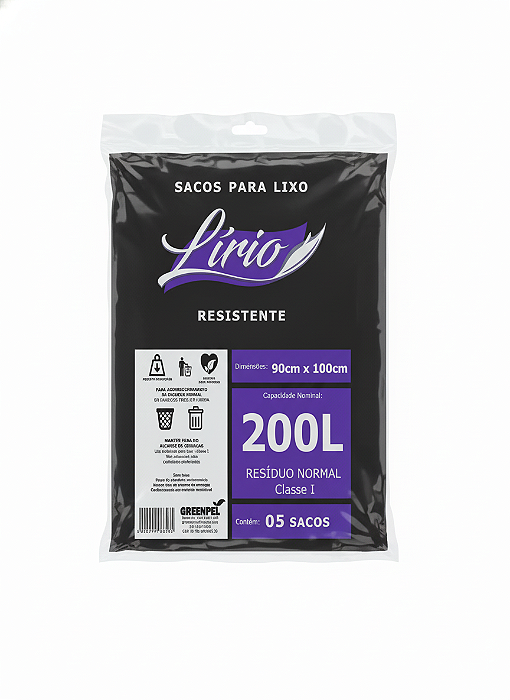 SACO P/LIXO 200LT (90x1005x0,065) PRETO LIRIO PCT C/05UND REF.:7293