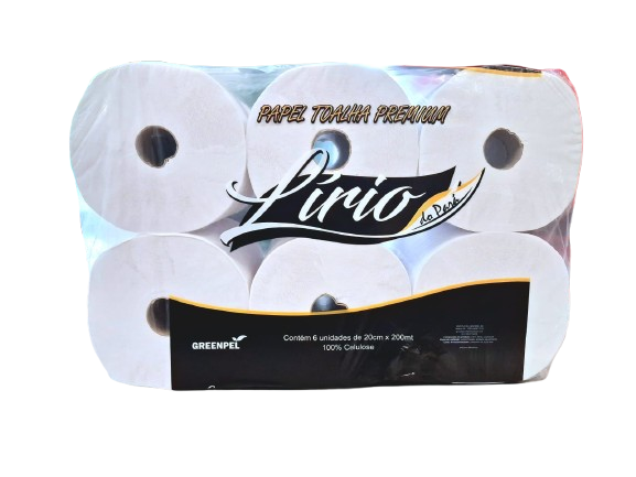 PAPEL TOALHA BOBINA PREMIUM C/6X0,20X200M 100% CELULOSE - LIRIO REF.:8085