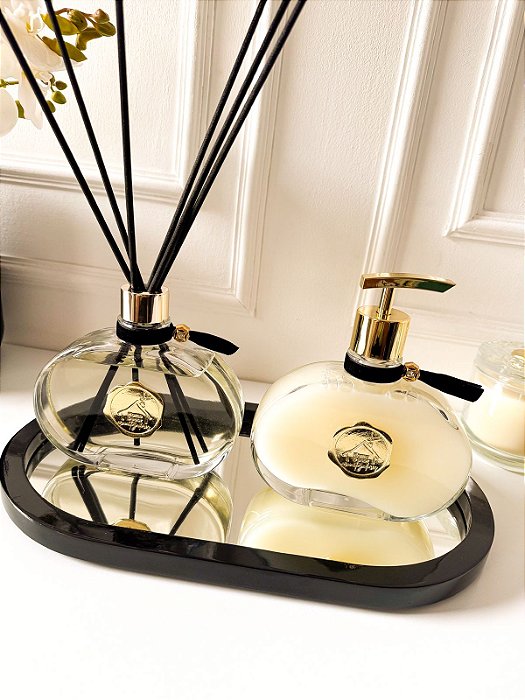 kit Lavabo Black dourado C/Bandeja