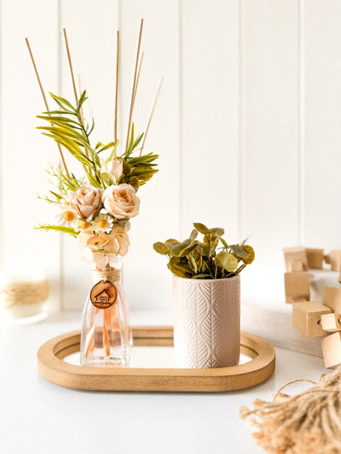 Kit Difusor Jardim Nude P+ Vaso Cachepô Nude c/ Bandeja oval madeira