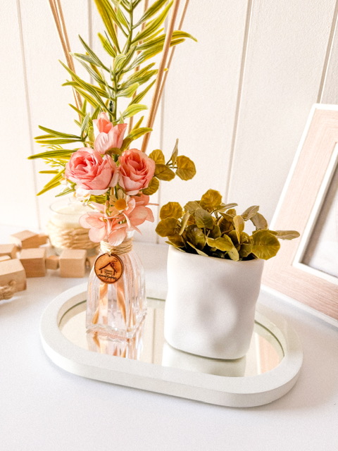 Kit Difusor Jardim Rosê P+ Vaso Cachepô Branco c/ Bandeja Oval Branca