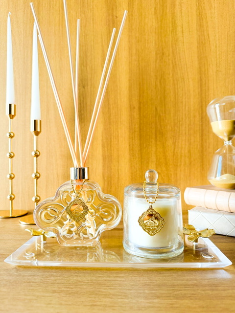 Kit Difusor Vanilla Home 250 ml + Vela luxo Cúpula Vanilla c/ Bandeja