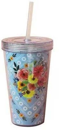 Copo Azul Gratidão Florido Check